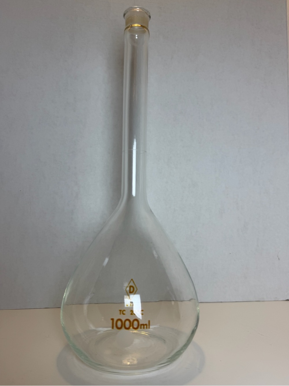 Vintage Duran Clear Glass 1000ml Volumetric Flask with Long Neck